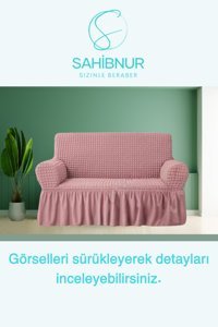 Sahibnur Pamuklu - Polyester Bürümcük Jakarlı Süngersiz Geometrik Desenli Giydirmeli Pembe Tekli Koltuk Örtüsü 140x180 cm