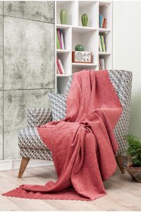Latuda Concept Polyester Şal Süngersiz Armürlü Kırmızı Tekli Koltuk Örtüsü 175x215 cm
