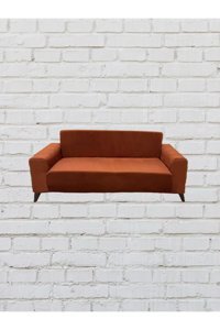 Şahane Ev Kadife Likralı Jakarlı Süngersiz Çizgili Giydirmeli Kiremit İkili Koltuk Örtüsü 140 cm