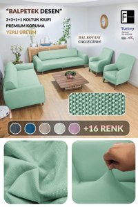 Faiend Polyester Süngersiz Düz Giydirmeli Yeşil 3-3-1-1 Koltuk Örtüsü 80x125 cm