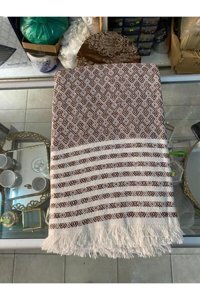 Buldan Pamuklu Kanvas Saçaklı Süngersiz Armürlü Kahverengi Tekli Koltuk Örtüsü 175x210 cm