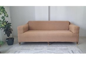 Güzelevim Polyester Likralı Süngersiz Düz Giydirmeli Kahverengi 3-3-1-1 Koltuk Örtüsü 180x230 cm