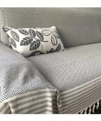 Coperta Pamuklu Kanvas Püsküllü Süngersiz Armürlü Gri Üçlü Koltuk Örtüsü 180x300 cm