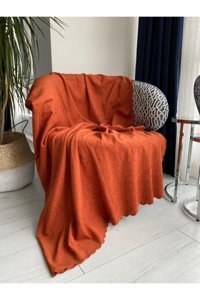 Koçhan Manifatura Pamuklu Jakarlı Süngerli Çizgili Kiremit Tekli Koltuk Örtüsü 175x215 cm
