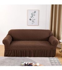 Furkanticaret Polyester Bürümcük-Likralı Fırfırlı Süngersiz Kapitone Giydirmeli Krem Üçlü Koltuk Örtüsü 180x230 cm