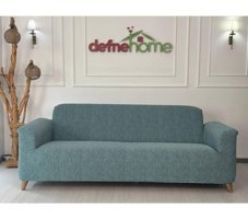 Defne Home Pamuklu - Polyester Likralı Jakarlı Süngersiz Armürlü Giydirmeli Yeşil Dörtlü Koltuk Örtüsü 220x180 cm