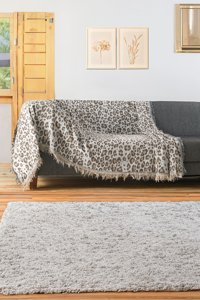 Magu Pamuklu Saçaklı Süngersiz Hayvan Desenli Kahverengi Tekli Koltuk Örtüsü 170x220 cm