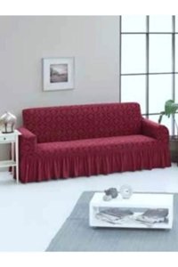 Uy Style Tekstil Likralı Drapeli Süngerli Düz Giydirmeli Bordo Tekli Koltuk Örtüsü 180x230 cm
