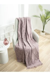 Ecre Pamuklu Kanvas Saçaklı Süngersiz Pembe Tekli Koltuk Örtüsü 170x220 cm