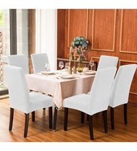 Özmakan Pamuklu - Polyester Likralı Jakarlı Süngersiz Çizgili Giydirmeli Beyaz Altılı Koltuk Örtüsü 44x52 cm