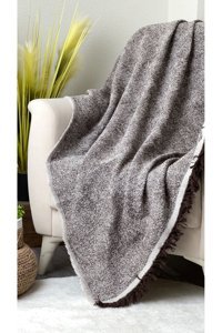 Evimebu Pamuklu Polar Saçaklı Süngersiz Kahverengi Tekli Koltuk Örtüsü 170x210 cm