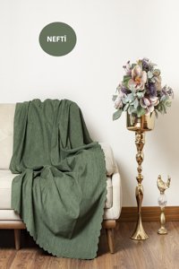 Velerde Home Pamuklu - Polyester Polar Süngersiz Düz Haki Tekli Koltuk Örtüsü 180x215 cm