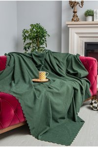 Latuda Concept Şönil Şal Süngersiz Armürlü Yeşil Tekli Koltuk Örtüsü 175x215 cm