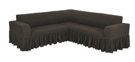 Faprikadan Pamuklu Fırfırlı Süngersiz Düz Giydirmeli Kahverengi L Koltuk Koltuk Örtüsü 290x170 cm