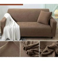 Güzel Aral Pamuklu - Polyester Streç Süngersiz Düz Giydirmeli Kahverengi Üçlü Koltuk Örtüsü 180x220 cm