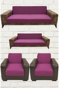 Şahane Ev Mikro Polyester Likralı Jakarlı Süngersiz Düz Giydirmeli Lastikli Pembe Üçlü Koltuk Örtüsü 55x8 cm
