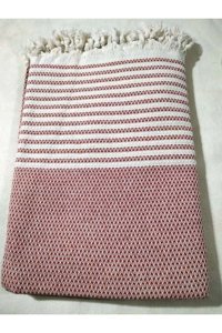 Mandaş Pamuklu Püsküllü Süngersiz Çizgili Kiremit Tekli Koltuk Örtüsü 180x220 cm