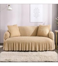 Güzel Aral GA-290 Pamuklu - Polyester Bürümcük Fırfırlı Süngersiz Kapitone Giydirmeli Lastikli Gri Üçlü Koltuk Örtüsü 180x230 cm