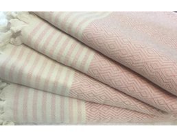 Coperta Pamuklu Kanvas Püsküllü Süngersiz Armürlü Pembe Tekli Koltuk Örtüsü 160x300 cm