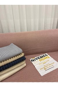 Nivemes Home Pamuklu - Polyester Saçaklı Süngersiz Çizgili Pembe Tekli Koltuk Örtüsü 200x150 cm
