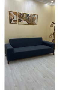 Afd Collection Süngersiz Giydirmeli Lastikli Lacivert Üçlü Koltuk Örtüsü 60x190 cm