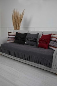 Aisha's Design KO-29 Polyester Örgü Pileli Süngersiz Düz Gri Tekli Koltuk Örtüsü 90x210 cm