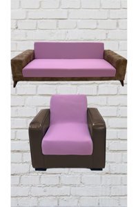 Şahane Ev Mikro Polyester Likralı Jakarlı Süngersiz Düz Giydirmeli Lastikli Pembe Üçlü Koltuk Örtüsü 78x55 cm