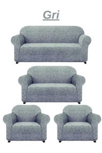 Furkanticaret Jakarlı Süngersiz Kırçıllı Giydirmeli Gri 3-2-1-1 Koltuk Örtüsü 180x230 cm