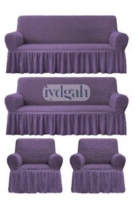 Iydgah Polyester Bürümcük-Likralı Fırfırlı Süngersiz Kapitone Giydirmeli Mor 3-3-1-1 Koltuk Örtüsü 180x230 cm