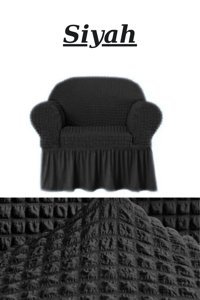 Furkanticaret Polyester Bürümcük Fırfırlı Süngersiz Kapitone Giydirmeli Beyaz Tekli Koltuk Örtüsü 180x230 cm