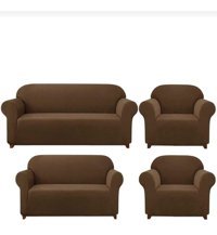 Akbu Polyester Likralı Süngersiz Pitikare Desenli Giydirmeli Lastikli Kahverengi Dörtlü Koltuk Örtüsü 180x230 cm