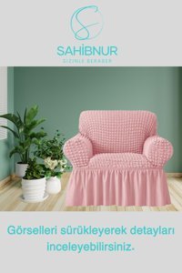Sahibnur Pamuklu - Polyester Bürümcük Jakarlı Süngersiz Petek Desenli Giydirmeli Pembe Tekli Koltuk Örtüsü 70x80 cm