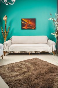 Eren Home Pamuklu Kanvas Püsküllü Süngersiz Armürlü Kahverengi Üçlü Koltuk Örtüsü 180x300 cm