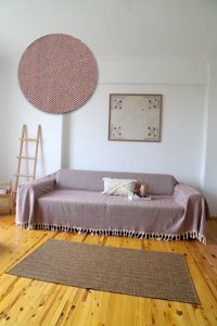 Xamantha Pamuklu Polar Saçaklı Süngersiz Çizgili Bordo Tekli Koltuk Örtüsü 180x300 cm