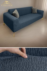 Uzhanem Pamuklu - Polyester Bürümcük-Likralı Süngerli Çizgili Giydirmeli Antrasit Tekli Koltuk Örtüsü 180x230 cm