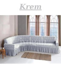 Iydgah Polyester Likralı Jakarlı Süngersiz Damask Desenli Giydirmeli Gri L Koltuk Koltuk Örtüsü 300x390 cm
