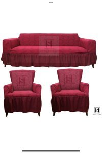 Iydgah Polyester Likralı Fırfırlı Süngersiz Damask Desenli Giydirmeli Gri Üçlü Koltuk Örtüsü 180x230 cm