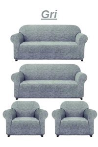Heytgah Likralı Jakarlı Süngersiz Kırçıllı Giydirmeli Gri 3-3-1-1 Koltuk Örtüsü 180x230 cm