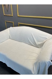 Stay Home Pamuklu Polar Süngersiz Petek Desenli Bej Tekli Koltuk Örtüsü 100x170 cm