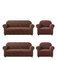 Akbu Polyester Süngersiz Giydirmeli Lastikli Kahverengi Dörtlü Koltuk Örtüsü 180x230 cm