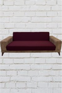Şahane Ev Mikro Polyester Likralı Jakarlı Süngersiz Düz Giydirmeli Lastikli Bordo Üçlü Koltuk Örtüsü 78x55 cm