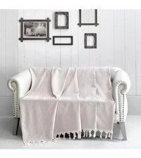 Dc Home Trendy Polyester Kanvas Püsküllü Süngersiz Armürlü Bej Üçlü Koltuk Örtüsü 170x230 cm