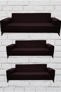 Şahane Ev Mikro Polyester Likralı Jakarlı Süngersiz Düz Giydirmeli Lastikli Bordo Üçlü Koltuk Örtüsü 55x13 cm