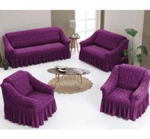 Uy Style Tekstil Pamuklu - Polyester Likralı Drapeli Süngerli Düz Giydirmeli Mor Dörtlü Koltuk Örtüsü 180x230 cm