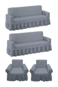 Sdr Home Collection Polyester Bürümcük Fırfırlı Süngerli Geometrik Desenli Gri Üçlü Koltuk Örtüsü 170x210 cm