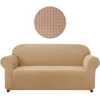 Güzelevim Pamuklu - Polyester Süngersiz Düz Giydirmeli Bej Üçlü Koltuk Örtüsü 180x220 cm
