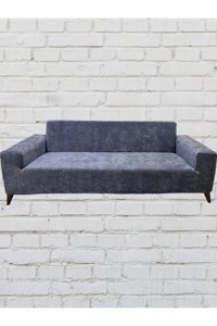 Şahane Ev Babyface Kadife Likralı Jakarlı Süngersiz Çizgili Giydirmeli Lastikli Kaymaz Gri Üçlü Koltuk Örtüsü 34x48 cm