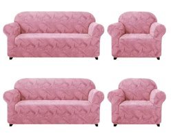 Akbu Polyester Süngersiz Giydirmeli Lastikli Pembe Dörtlü Koltuk Örtüsü 180x230 cm
