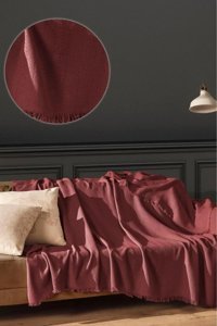Cottexo Pamuklu Kanvas Saçaklı Süngersiz Düz Kahverengi Üçlü Koltuk Örtüsü 170x210 cm