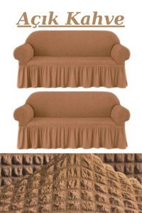 E Bahar Polyester Bürümcük Jakarlı Süngersiz Armürlü Giydirmeli Kahverengi Altılı Koltuk Örtüsü 180x230 cm